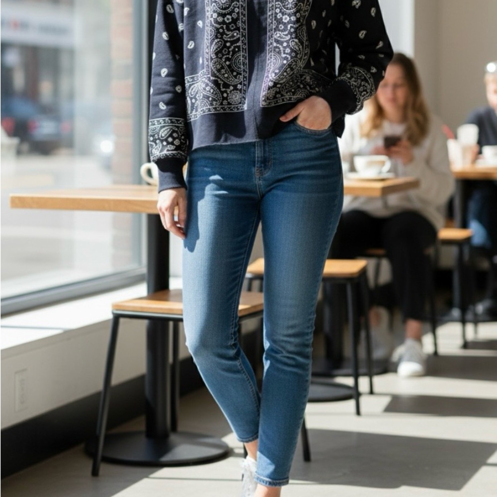 Navy Paisley Sweatshirt with White Accents